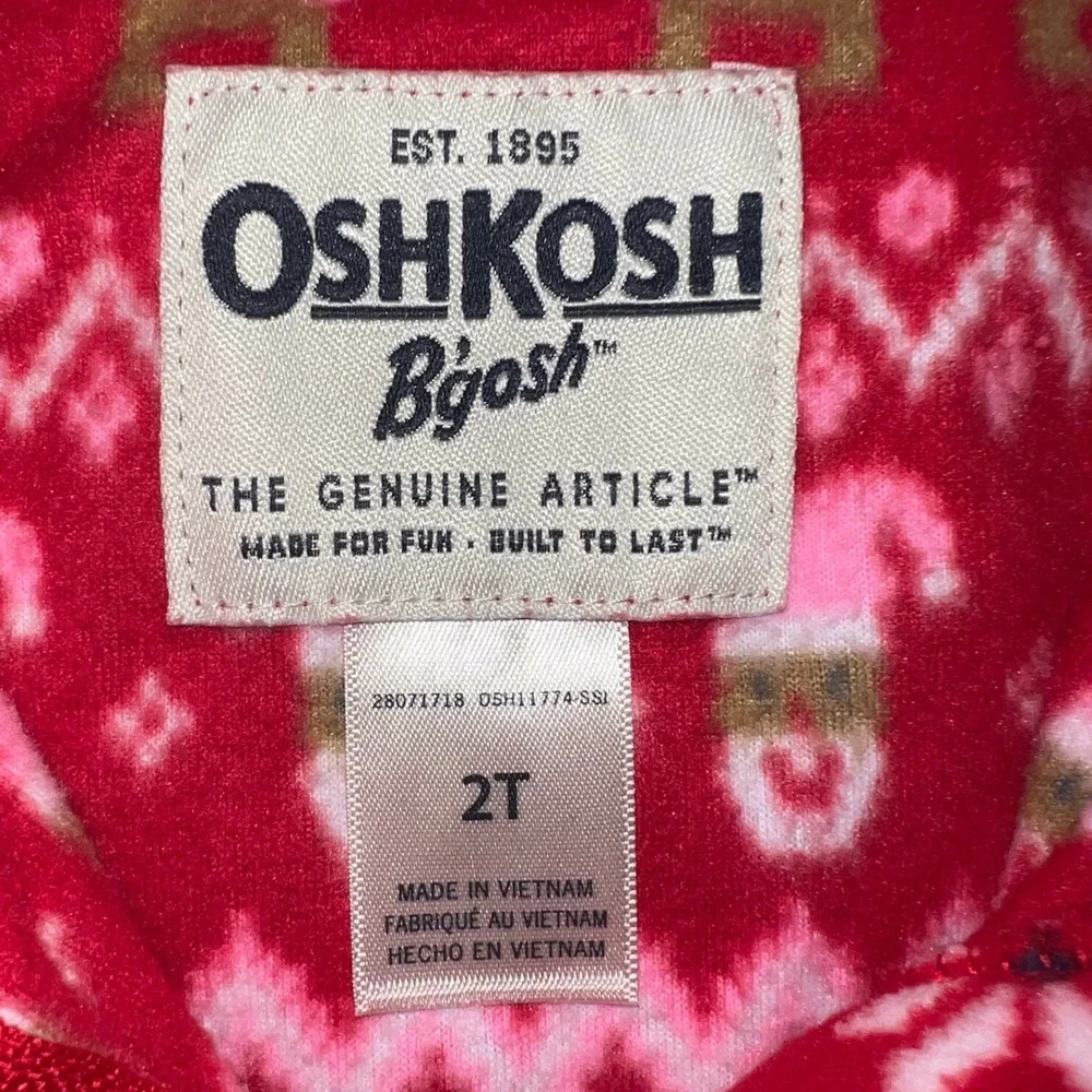 OshKosh B'gosh Kids 2T Red Holiday Fair Isle Fleece Quarter Zip Pullover Yeti